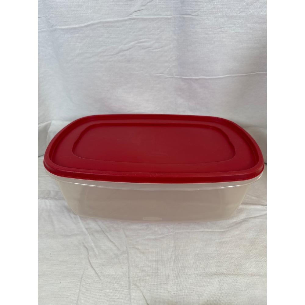 Large Rubbermaid Clear Food Storage Container 40 Cup Red Lid 17 x 11 x 5.5" USA